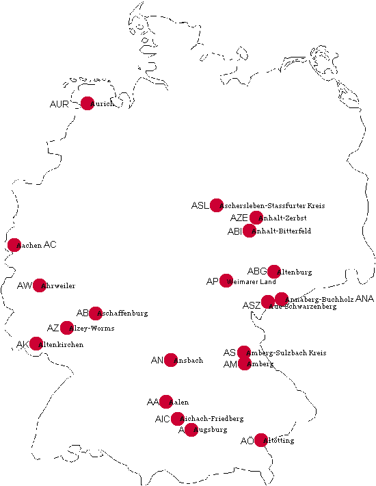 Ansicht Kfz-Kennzeichen Deutschlands mit A