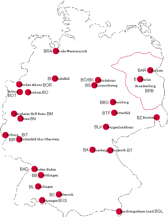 Ansicht Kfz-Kennzeichen Deutschlands mit B