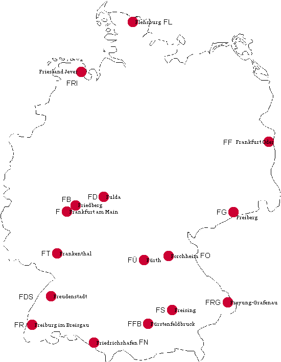 Ansicht Kfz-Kennzeichen Deutschlands mit F