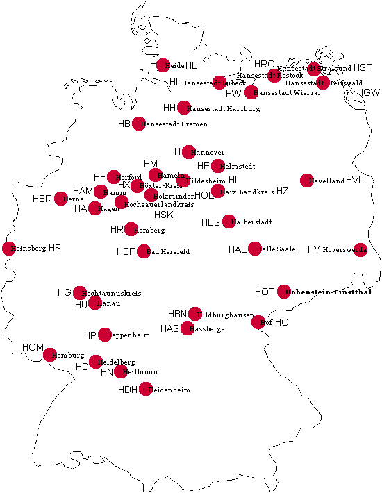 Ansicht Kfz-Kennzeichen Deutschlands mit H