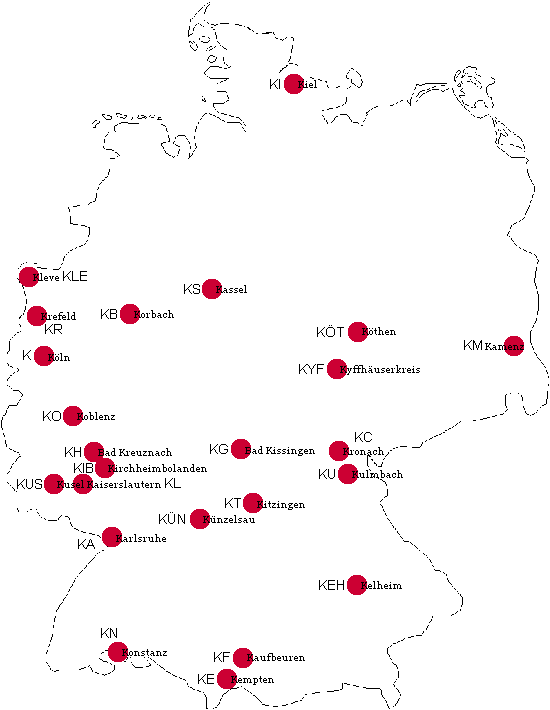 Ansicht Kfz-Kennzeichen Deutschlands mit K