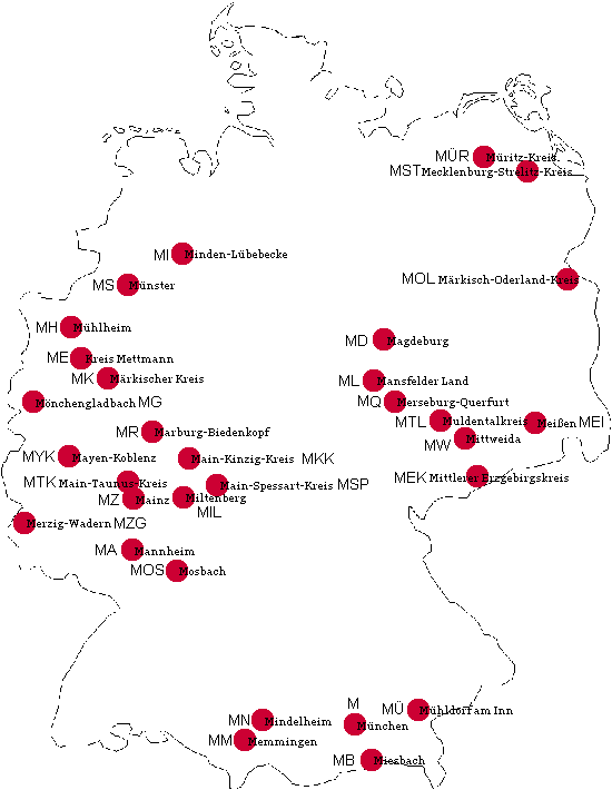 Ansicht Kfz-Kennzeichen Deutschlands mit M