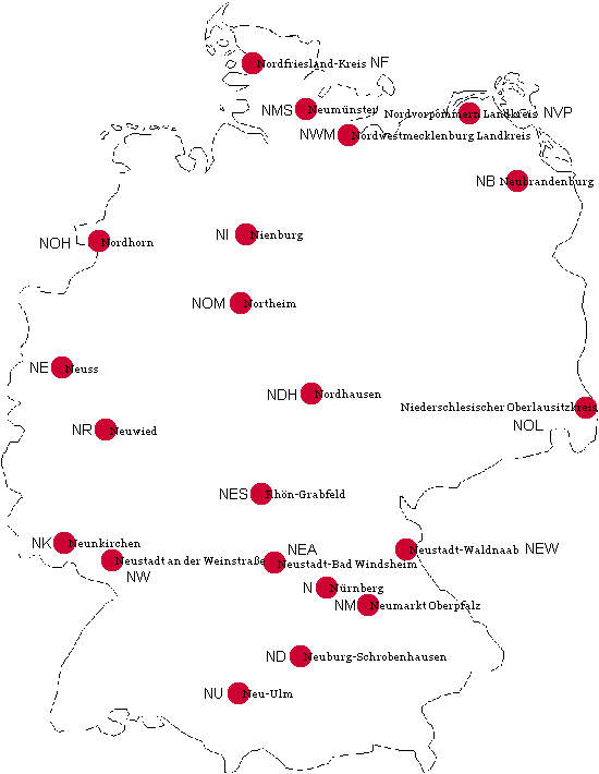 Ansicht Kfz-Kennzeichen Deutschlands mit N