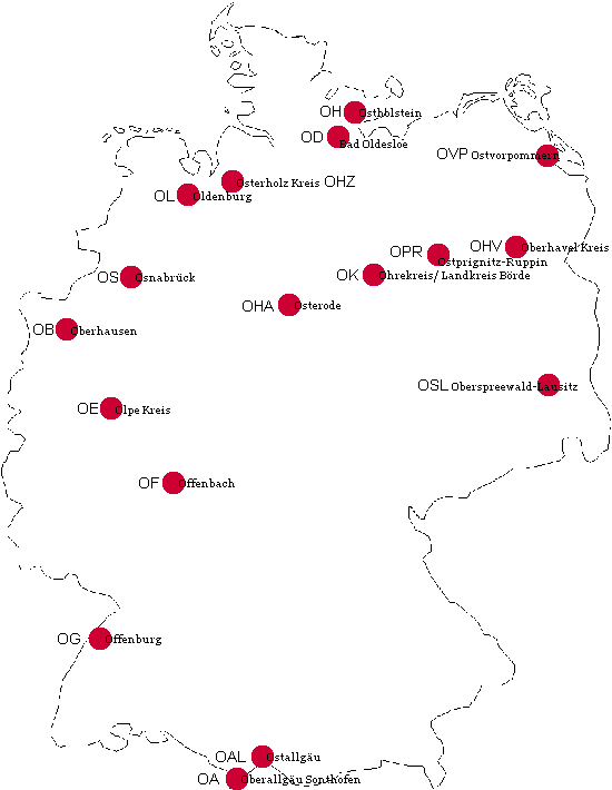 Ansicht Kfz-Kennzeichen Deutschlands mit O