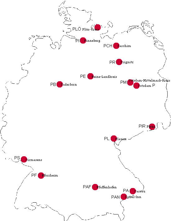 Ansicht Kfz-Kennzeichen Deutschlands mit P