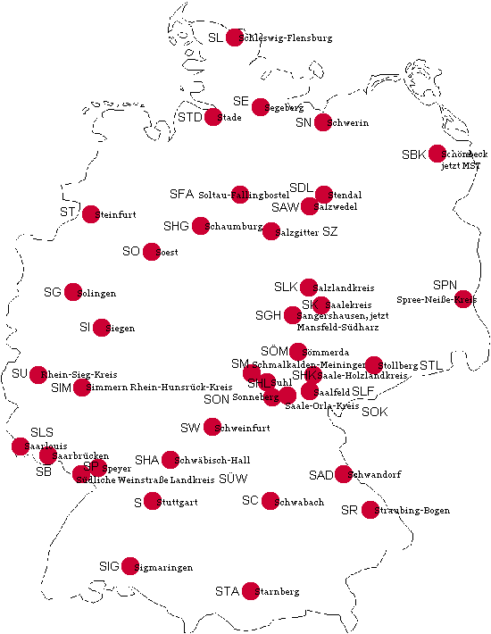 Ansicht Kfz-Kennzeichen Deutschlands mit S