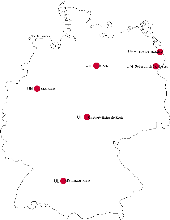 Ansicht Kfz-Kennzeichen Deutschlands mit U